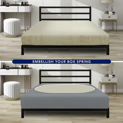 PureFit Stretchy Box Spring Cover Queen - Elastic Fitted Box Spring Wrap Around 4 Sides, Wrinkle & Fading Resistant Fits Queen Size Beds, Gray