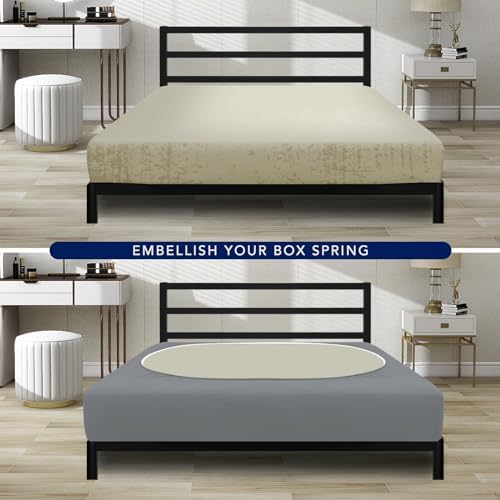PureFit Stretchy Box Spring Cover Full - Elastic Fitted Box Spring Wrap Around 4 Sides, Wrinkle & Fading Resistant Fits Full Size Beds, Gray