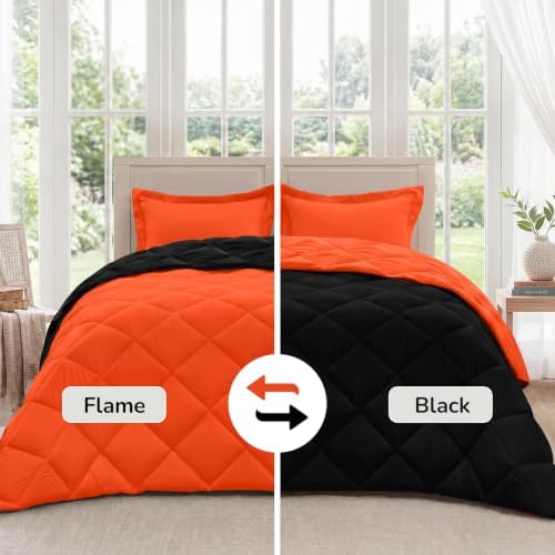 downluxe Twin Comforter Set Soft Reversible 2 Pieces, Flame/Black