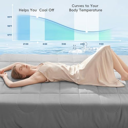 HYLEORY Cooling Comforter Queen Size - Summer Cooling Blanket for Hot Sleepers/Night Sweats, Double-Sided Cold Touch Silky Ice Comforters, Breathable Lightweight Beddings, Cool Gray, 90"x90"