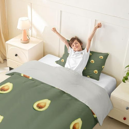 Avocado Comforter Cover Twin Size Boys Girls Cute Cartoon Tropical Fruits Printed Bedding Set Green Avocado Pattern Duvet Cover for Teens Kids Soft Reversible Bedspread With 1 Pillowcase, No Comforter