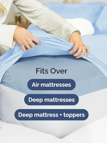Extra Deep Full Sheet Set - 4 Piece Breathable Cooling Sheets - Light Blue