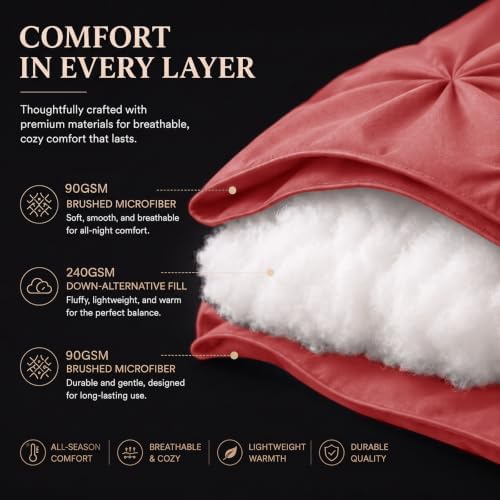 CozyLux King Size Comforter Set Coral, 7 Pieces Pintuck Bed in a Bag