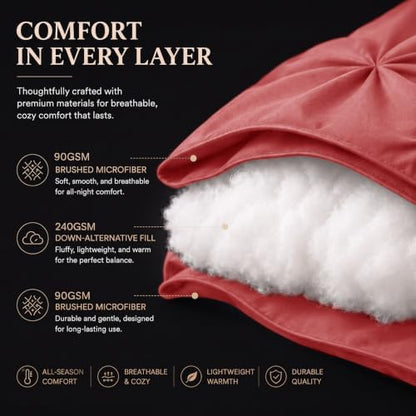 CozyLux King Size Comforter Set Coral, 7 Pieces Pintuck Bed in a Bag