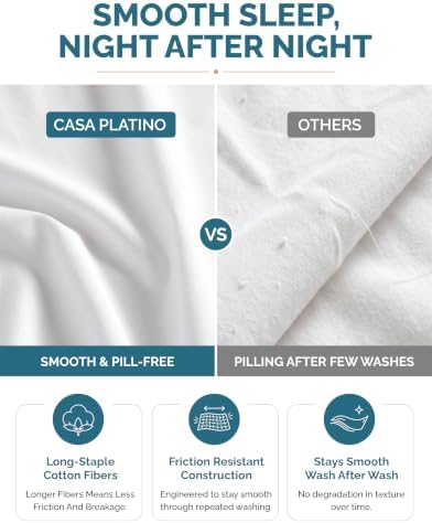 Casa Platino Cal King Sheets Set –100% Cotton Cal King Sheets with 4 Pillowcases, Lightweight Feel & Secure Fit, Crisp & Breathable Percale Weave with 15" Deep Pocket, Soft and Cozy – Pure White