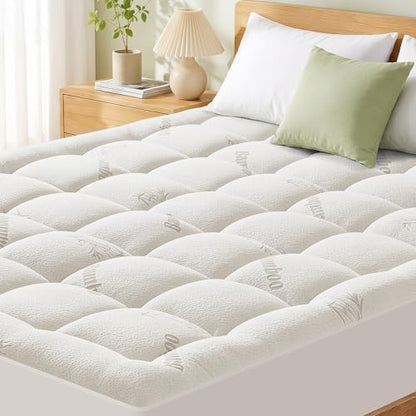 Mattress Pad King Size, Cooling Pillow Top Mattress Topper, Ultra Soft Viscose Made from Bamboo, Breathable for Hot Sleepers, Deep Pocket 8"-20", White