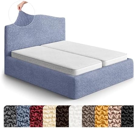PAULATO BY GA.I.CO. Stretch Headboard and Frame Slipcover – Soft Bi-Elastic 1-Piece Bedframe Cover – Furniture Protector Machine Washable – Blue (Full/Queen 55"-71" Wide)