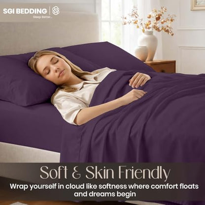 SGI bedding 100% Egyptian Cotton Sheets California King Size – Cooling Sheets, Soft Breathable Plum Bedding, Luxury Bedding, Luxury Hotel Sheet Set, Deep Pocket 16", 4 Piece Set