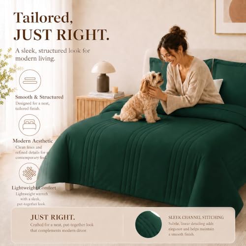 CozyLux King Size Comforter Set Emerald Green- 7 Pieces Bed in a Bag