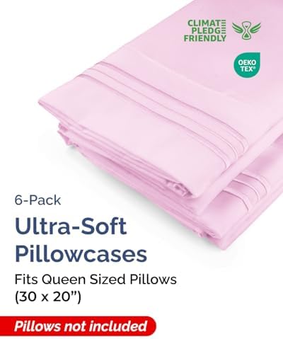 Queen Pillow Cases Set of 6 - Ultra Soft Pillowcase Covers - Light Pink