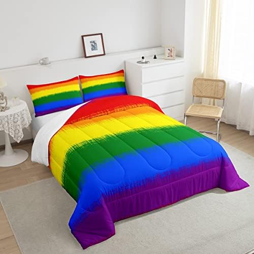 Feelyou Rainbow Bedding Set Colorful Rainbow Comforter Set for Kids Boys Girls Multicolor Comforter Ultra Soft Quilt Set 1 Comforter Set with 2 Pillowcases King Size