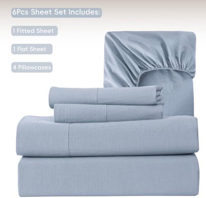 MooMee Sheet Set 100% Washed Cotton Linen-Like Extra Deep Pocket King