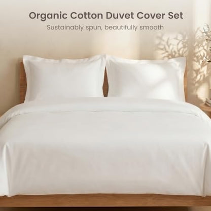 BIOWEAVES 100% Organic Cotton Twin/Twin XL Duvet Cover Set, 2-Piece, 300 Thread Count Sateen Weave GOTS Certified Comforter Cover with Buttoned Closure and 1 Pillow Sham – White, 66x90 inches