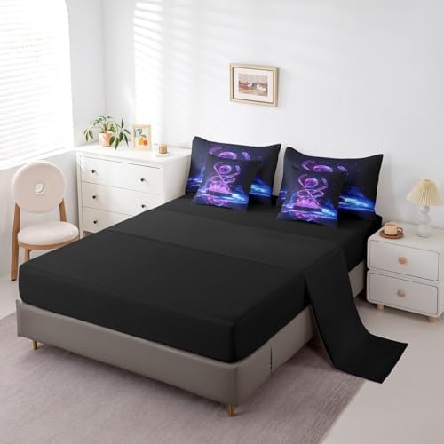 Erosebridal Ice Hockey Twin Bedding Set - Hockey Sports Bed in A Bag,Purple Neon Comforter Sets with Sheets, Sports Style 7 Pieces Bed Set Bedroom Decor