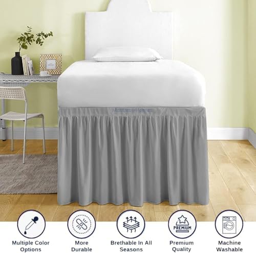 Mattress-Homes Ruffled Dorm Bed Skirt, Twin XL, 34-Inch Drop, Tailored with Split Corners, Light Grey Dust Ruffle for Lofted College Beds, Twin Extra Long Dorm Bedding Essential