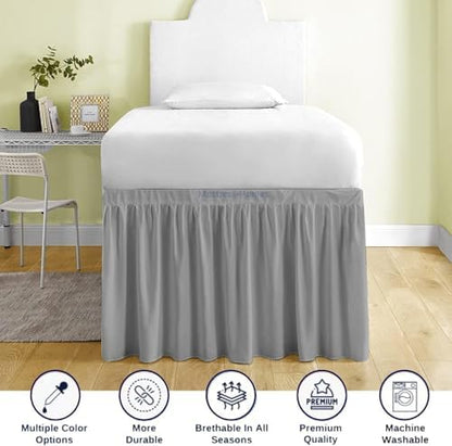 Mattress-Homes Ruffled Dorm Bed Skirt, Twin XL, 34-Inch Drop, Tailored with Split Corners, Light Grey Dust Ruffle for Lofted College Beds, Twin Extra Long Dorm Bedding Essential