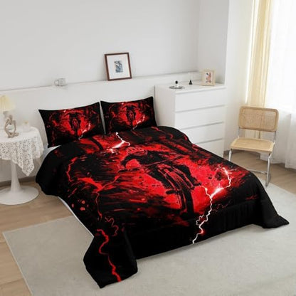 Feelyou Dirt Bike Kids Bedding Set,Boys Girls Toddler Size,Extreme Sports Comforter Set,Motorcycle Ultra Soft Duvet Quilt,Racing Motocross Comforter Motorbike Bedroom Decor Red