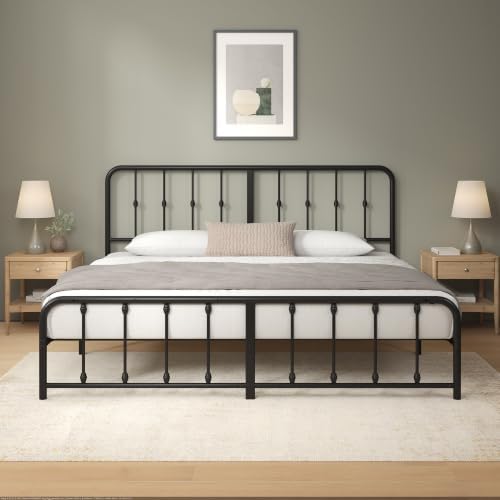 Zinus Leonardo Metal Platform Bed Frame, Victorian Spindle Headboard, King