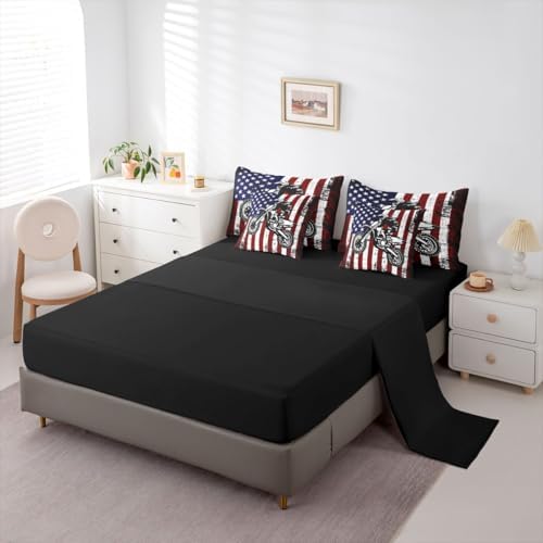 Feelyou Dirt Bike Comforter Set Full 7 Pieces Vintage Flag Bedding Set for Boys Girls Sporty Rider Bed in a Bag Off-Road Racing Room Decor Motocross Art All Season Quilted Breathable Soft Lightweight