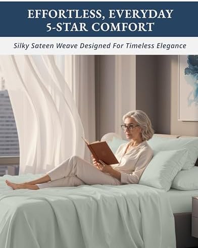 LANE LINEN Cooling Sheets Queen Sateen Weave - Silver Swiss Dot