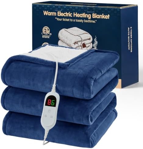Heated Electric Blanket Twin, Heating Blanket, 62" x 84", Navy Blue