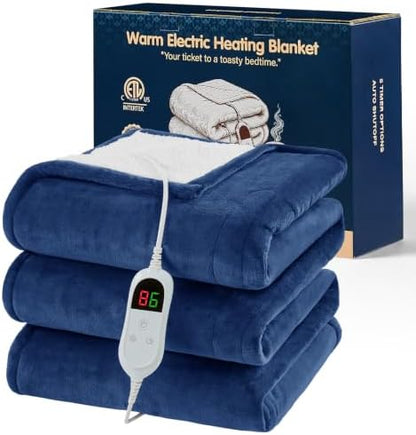 Heated Electric Blanket Twin, Heating Blanket, 62" x 84", Navy Blue