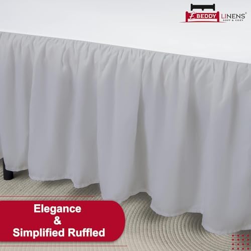 eBeddy Linens Dust Ruffle Bed Skirt Full 16 Inch Drop – Split Corner Platform Style, 100% Microfiber, Silver Grey Solid, Tailored Fit, Wrinkle-Resistant, Hidden Storage, Hotel Luxury
