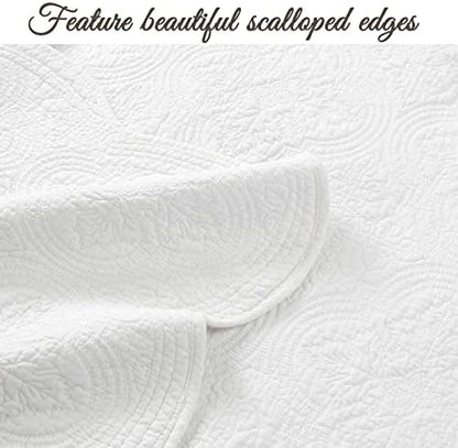 Cozy Line Home Fashions 100% Cotton Victorian Medallion Solid White Matelasse Embossed Bedding Quilt Set, Reversible Lightweight Bedspread, Coverlet for All Season (Blantyre - White, King - 3 piece)