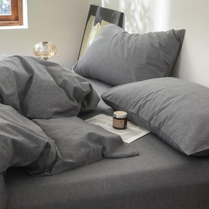 FOSSA Duvet Cover Set 100% Washed Cotton Linen Feel Super King Plus