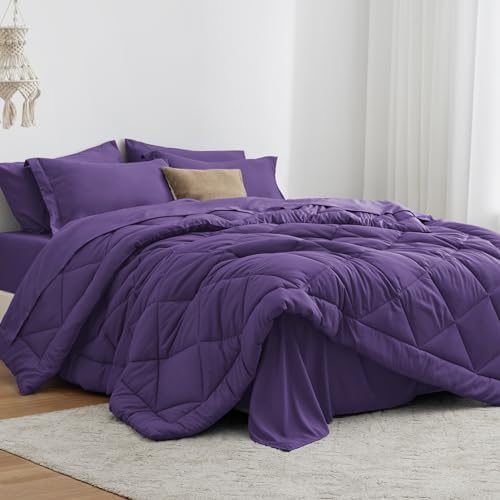 Love's cabin Full Comforter Set Purple, 7 Pieces Full Bed in a Bag, All Season Bedding Sets with 1 Comforter, 1 Flat Sheet, 1 Fitted Sheet, 2 Pillowcase and 2 Pillow Sham