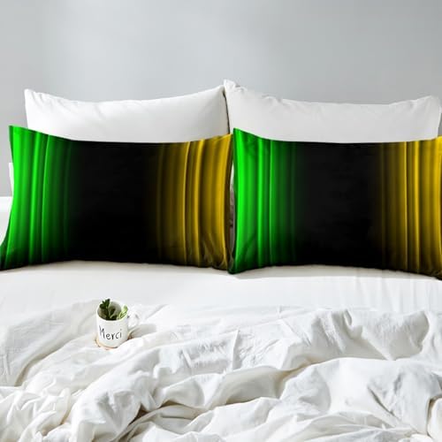 Feelyou Teens Abstract Ombre Decorations Bedding Set for Kids Women Green Yellow and Black Bed Sheets Set Geometric Modern Fitted Sheet Sets Room 4Pcs Full Size