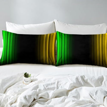 Feelyou Teens Abstract Ombre Decorations Bedding Set for Kids Women Green Yellow and Black Bed Sheets Set Geometric Modern Fitted Sheet Sets Room 4Pcs Full Size