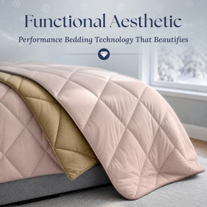 Cooling Comforter - BreezeWeave Cooling Blanket Twin Size for Hot Sleepers & Deep Rest - Cloud Soft, Breathable, Ultra Durable, Easy Care, Reversible - 68 x 90 in (Pink & Beige)