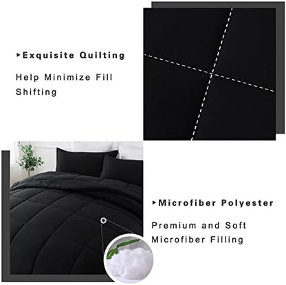 DOWNCOOL California King Comforter Set -All Season Bedding Comforters Sets with 2 Pillow Cases -3 Pieces Bed Set Down Alternative Black Comforter Set(104"x96")
