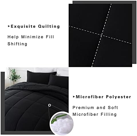 DOWNCOOL Full Size Comforter Sets -All Season Bedding Comforters with 2 Pillow Cases -3 Pieces Bed Set Down Alternative Comforter -Black Bedding Sets (82"x86")