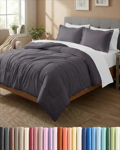 King Comforter Set - Dark Grey Bedding for All Seasons - 3 Piece Bed Set