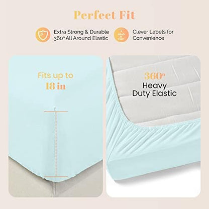 100% Egyptian Cotton Sheet California King Size - 800 Series Elite Collection Cal King Size Bed Sheets Set (4 PC, Sea Foam), Soft, Cooling, 16" Deep Pocket Luxury Hotel Bedsheet
