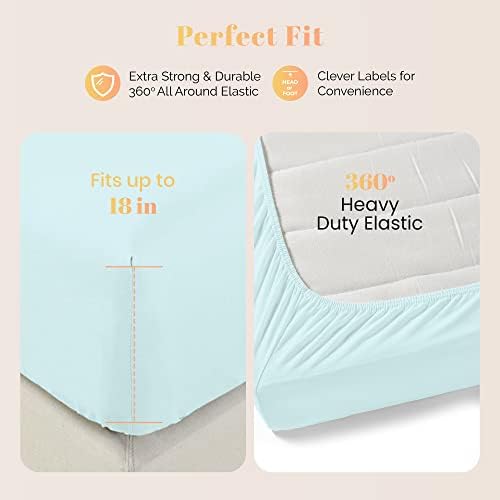 100% Egyptian Cotton Sheets King Size - 800 Series Elite Collection Egyptian Cotton Bed Sheet Set (4 PC, Sea Foam), Soft, Cooling, 16" Deep Pocket Sateen Weave Luxury Hotel Bedsheet