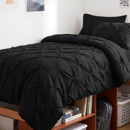 CozyLux Twin XL Comforter Set Black, 5 Pieces Pintuck Bed in a Bag