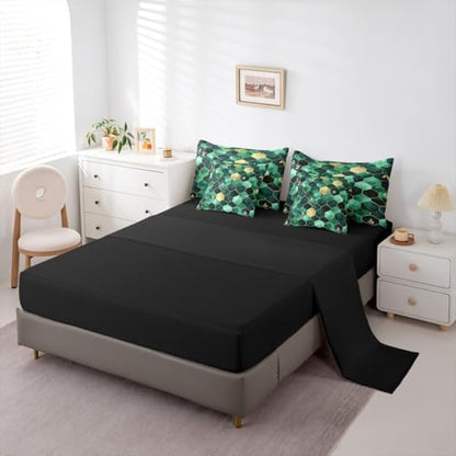 Erosebridal Honeycomb Bedding Set for Kids Teens,Gradient Mable Texture Comforter Set King Size,Geometric Hexagon (Comforter+Fitted+Flat Sheet+2 Pillowcases+2 Throw Pillow Covers) 7 Pieces Bed Set