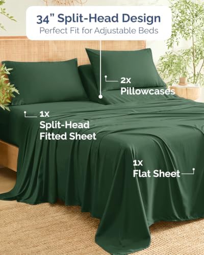 100% Rayon Derived from Bamboo Sheets - Split Head King - Emerald Green