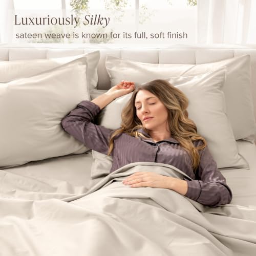 Bare Home 100% Organic Cotton Sateen Sheet Set (Twin, French Beige)