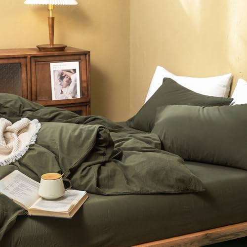 FOSSA Duvet Cover Set 100% Washed Cotton Linen Feel Oversized King