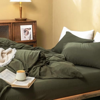 FOSSA Duvet Cover Set 100% Washed Cotton Linen Feel Oversized King