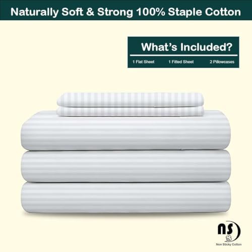Split King Sheet Sets for Adjustable Beds Deep Pocket, Twin XL for Bed 100% Extra Long Staple Cotton Sheets 10-18 Inches White Stripe