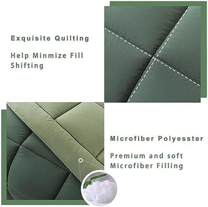 DOWNCOOL Queen Comforter Set -All Season Bedding Comforters Sets with 2 Pillow Cases-3 Pieces Bedding Sets Queen -Down Alternative Double Green Queen Size Comforter Sets(88"x92")