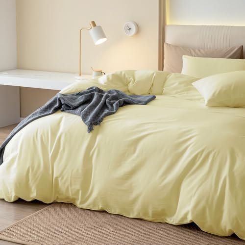 JIYUAN King Washed Cotton Duvet Cover Set, 3-Piece, Relaxed Linen Feel