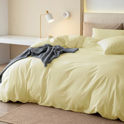 JIYUAN King Washed Cotton Duvet Cover Set, 3-Piece, Relaxed Linen Feel