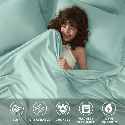 Cal King Size Sheets Set - 6 Piece Luxuriously Soft & Cooling Sheets Cal King Size - Ultra Soft 16" Deep Pocket Cal King Sheet Set - Fitted Sheet & Pillowcase Sets (Cal King Spa Blue)