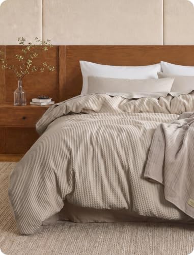 Bedsure PureWoven Cotton Waffle Weave Duvet Cover, Khaki, Duvet Cover Only